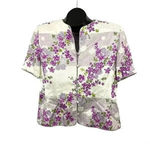 VTG Adrianna Papell Silk Lavender Floral Short Sleeve Lined Top Sz 14